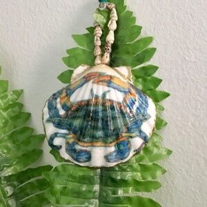 Coastal Blue Crab Ornament Handmade Decoupage Seashell Wedding